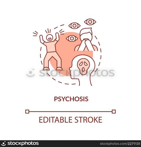 Psychosis terracotta concept icon. Teenager mental disorder abstract idea thin line illustration. Psychotic episodes. Isolated outline drawing. Editable stroke. Arial, Myriad Pro-Bold fonts used. Psychosis terracotta concept icon