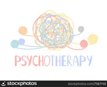 Psychotherapy abstract color tangle of mental disorders. Vector therapy psychology, tangled ball illustration. Psychotherapy abstract color tangle of mental disorders