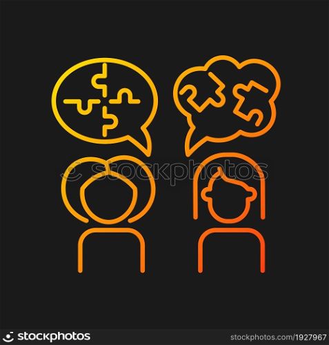 Psychotherapy gradient vector icon for dark theme. Psychological method. Psychotherapist. Cognitive behavioral therapy. Thin line color symbol. Modern style pictogram. Vector isolated outline drawing. Psychotherapy gradient vector icon for dark theme