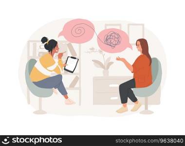 Psychotherapy isolated concept vector illustration. Non pharmacological intervention, verbal counseling, psychotherapy service, behavioral cognitive therapy, private session vector concept.. Psychotherapy isolated concept vector illustration.