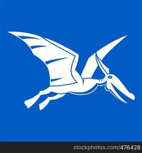 Pterosaurs dinosaur icon white isolated on blue background vector illustration. Pterosaurs dinosaur icon white