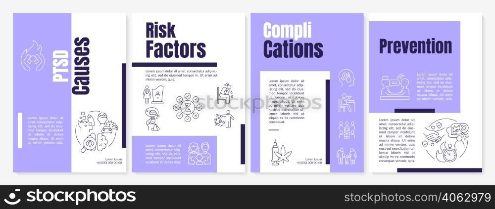 PTSD mental issue word concepts purple banner. Reaction on stress. Infographics with icons on color background. Isolated typography. Vector illustration with text. Anton, Lato-Regular fonts used. PTSD mental issue word concepts purple banner