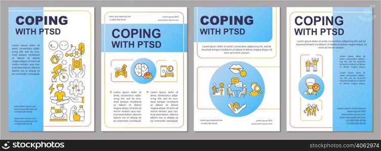 PTSD overcoming word concepts blue banner. Psychotherapy methods. Infographics with icons on color background. Isolated typography. Vector illustration with text. Arial, Myriad Pro-Regular fonts used. PTSD overcoming word concepts blue banner