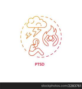 PTSD red gradient concept icon. Childhood psychological disorder abstract idea thin line illustration. Traumatic stressors. Anxiety state. Isolated outline drawing. Myriad Pro-Bold font used. PTSD red gradient concept icon