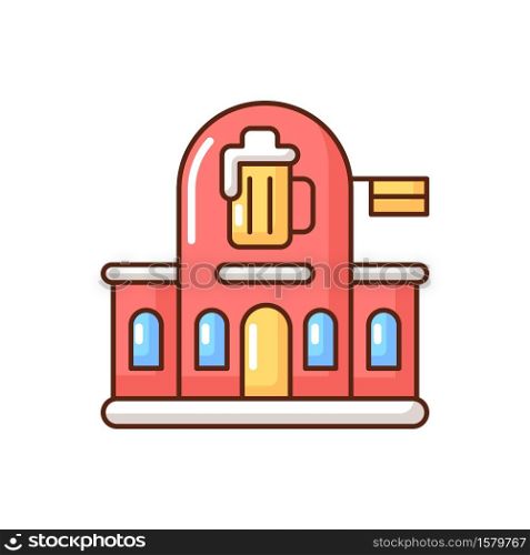 Pub RGB color icon. Bar front to drink ale. Beer store. Alcoholic beverage shop. Brewery for ale and stout. Traditional british diner. Tavern to drink spirits. Isolated vector illustration. Pub RGB color icon