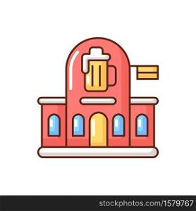 Pub RGB color icon. Bar front to drink ale. Beer store. Alcoholic beverage shop. Brewery for ale and stout. Traditional british diner. Tavern to drink spirits. Isolated vector illustration. Pub RGB color icon