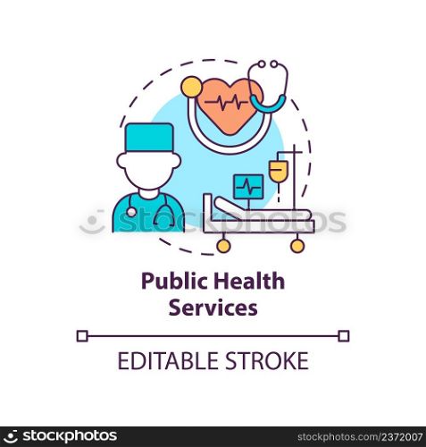 Public health services concept icon. Healthcare organization. Social planning example abstract idea thin line illustration. Isolated outline drawing. Editable stroke. Arial, Myriad Pro-Bold fonts used. Public health services concept icon