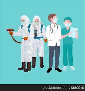Public health team and doctors, nurses, Patient treatment concept And disease prevention, covid-18, vector illustration and design.