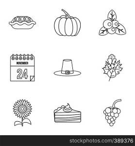 Public holiday of USA icons set. Outline illustration of 9 public holiday of USA vector icons for web. Public holiday of USA icons set, outline style
