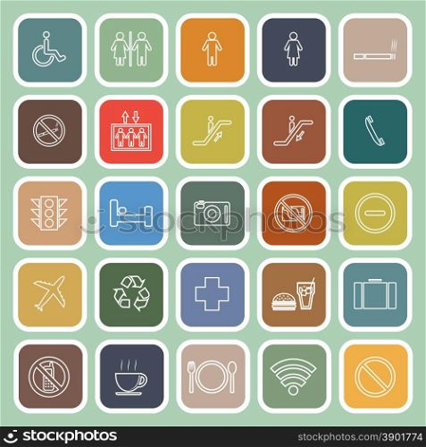 Public line flat icons on green background, stock vector
