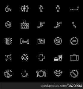 Public line icons on black background, stock vector