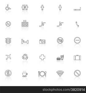 Public line icons with reflect on white background, stock vector