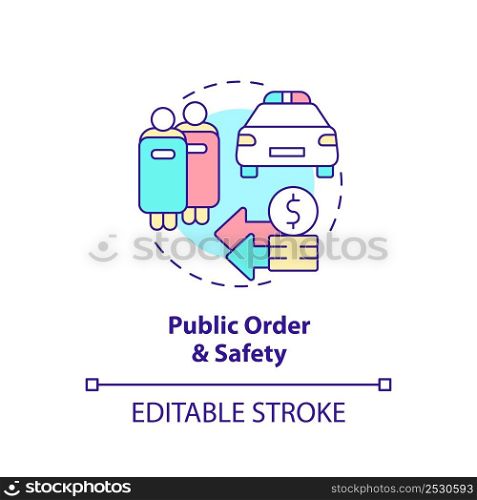 Public order and safety concept icon. Police and protection services. Expenditures abstract idea thin line illustration. Isolated outline drawing. Editable stroke. Arial, Myriad Pro-Bold fonts used. Public order and safety concept icon