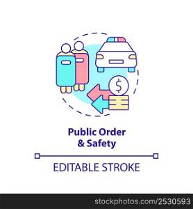 Public order and safety concept icon. Police and protection services. Expenditures abstract idea thin line illustration. Isolated outline drawing. Editable stroke. Arial, Myriad Pro-Bold fonts used. Public order and safety concept icon