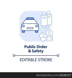Public order and safety light blue concept icon. Police services. Expenditures abstract idea thin line illustration. Isolated outline drawing. Editable stroke. Arial, Myriad Pro-Bold fonts used. Public order and safety light blue concept icon