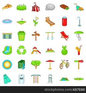 Public park icons set. Cartoon style of 36 public park vector icons for web isolated on white background. Public park icons set, cartoon style