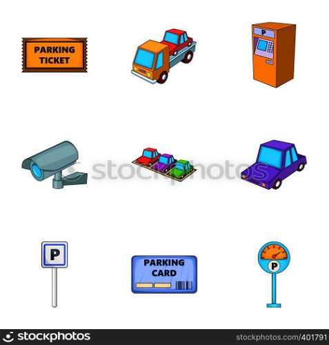 Public parking icons set. Cartoon illustration of 9 public parking vector icons for web. Public parking icons set, cartoon style