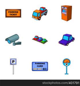 Public parking icons set. Cartoon illustration of 9 public parking vector icons for web. Public parking icons set, cartoon style