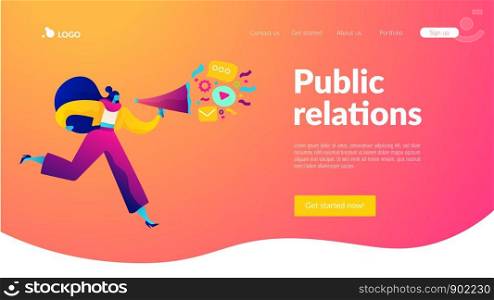 Public relations and affairs, communication, pr agency and jobs concept. Website homepage interface UI template. Landing web page with infographic concept hero header image.. Public relations landing page template.