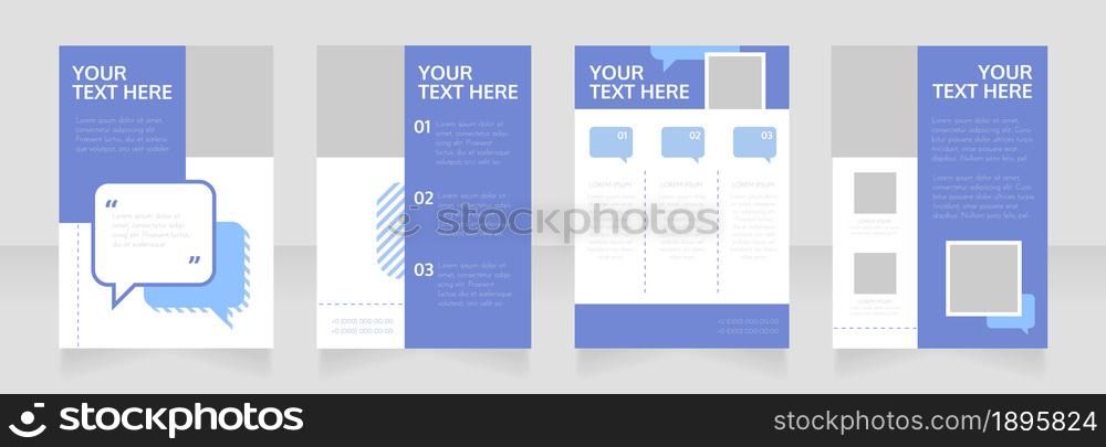 Public relations department blank brochure layout design. Service info. Vertical poster template set with empty copy space for text. Premade corporate reports collection. Editable flyer paper pages. Public relations department blank brochure layout design