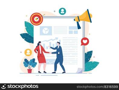 Public Relations Template Hand Drawn Cartoon Flat Illustration with Team for Idea of Marketing C&aign Through Mass Media to Advertise your Business