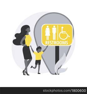 Public restrooms abstract concept vector illustration. Restrooms equipment, public toilet facilities, rules and regulations, bathroom hygiene, cleaning and disinfection service abstract metaphor.. Public restrooms abstract concept vector illustration.