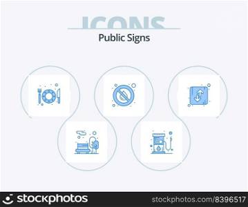 Public Signs Blue Icon Pack 5 Icon Design. direction. weather. food. water. no