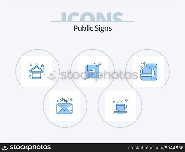 Public Signs Blue Icon Pack 5 Icon Design. food. drink. hanger. burger. direction