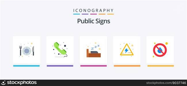 Public Signs Flat 5 Icon Pack Including water. no. night. drop. danger. Creative Icons Design