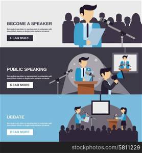 Public speaking banner set with debate elements isolated vector illustration. Public Speaking Banner