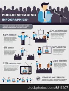 Public speaking infographics set with businessmen and professional speakers vector illustration. Public Speaking Infographics