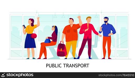 Public transport and people concept with vehicle symbols flat vector illustration