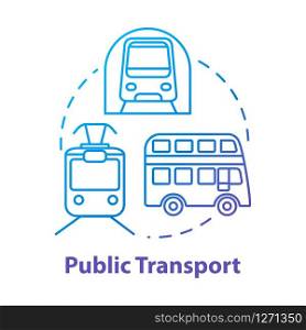 Public transport concept icon. Affordable travel means, budget tourism idea thin line illustration. Urban transportation. Subway train, bus and tram vector isolated outline RGB color drawing