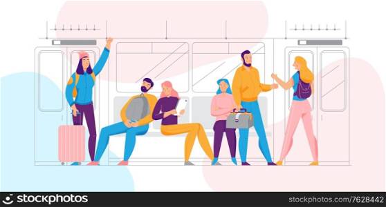 Public transport concept with commuting and transportation symbols flat vector illustration