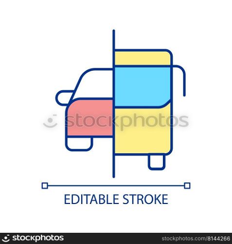 Public transport RGB color icon. Urban infrastructure. Car sharing and buses. Mode of transport. Isolated vector illustration. Simple filled line drawing. Editable stroke. Arial font used. Public transport RGB color icon