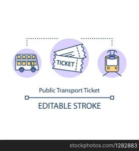 Public transport ticket concept icon. Inexpensive city travel, budget tourism idea thin line illustration. Urban transportation. Vector isolated outline RGB color drawing. Editable stroke