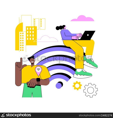 Public wi-fi hotspot abstract concept vector illustration. City center Wi-Fi, hotspot map, free wireless access, public open internet, network service, find connection spot abstract metaphor.. Public wi-fi hotspot abstract concept vector illustration.