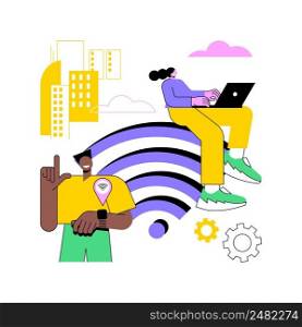Public wi-fi hotspot abstract concept vector illustration. City center Wi-Fi, hotspot map, free wireless access, public open internet, network service, find connection spot abstract metaphor.. Public wi-fi hotspot abstract concept vector illustration.