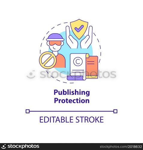 Publishing protection concept icon. Content to protect from piracy abstract idea thin line illustration. Preventing book copies distribution. Vector isolated outline color drawing. Editable stroke. Publishing protection concept icon