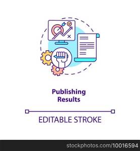 Publishing results concept icon. Disclosure of research results idea thin line illustration. Publication of experiment in magazines. Vector isolated outline RGB color drawing. Editable stroke. Publishing results concept icon