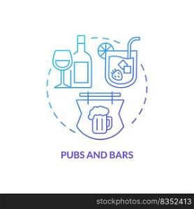 Pubs and bars blue gradient concept icon. Food service industry abstract idea thin line illustration. Serving alcoholic beverages. Bartender job. Isolated outline drawing. Myriad Pro-Bold font used. Pubs and bars blue gradient concept icon