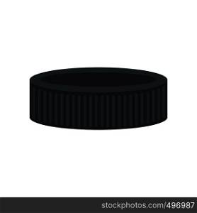 Puck flat icon. Black hockey puck isolated on white background. Puck flat icon