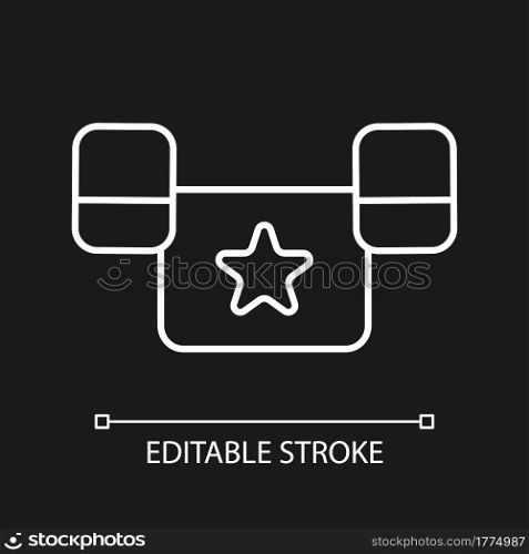 Puddle jumper white linear icon for dark theme. Keeping child safe in swimming pool and sea. Thin line customizable illustration. Isolated vector contour symbol for night mode. Editable stroke. Puddle jumper white linear icon for dark theme