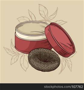 puer tea on brown background. illustration with chinese tea puer on color background
