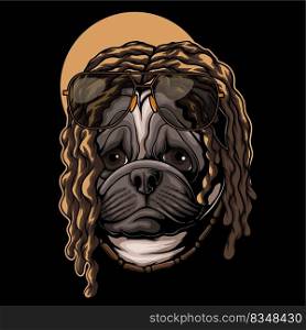Pug dog dreadlocks hair vector illustration