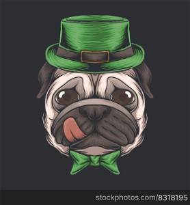 Pug dog head Saint patricks day vector illustration
