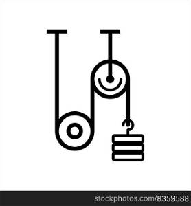 Pulley Weight Icon, Rope And Pulley System Icon Vector Art Illustration