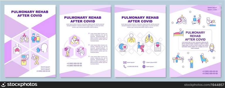 Pulmonary rehab after covid brochure template. Pandemic recovery. Flyer, booklet, leaflet print, cover design with linear icons. Vector layouts for presentation, annual reports, advertisement pages. Pulmonary rehab after covid brochure template