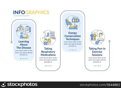 Pulmonary rehab program vector infographic template. Presentation outline design elements. Data visualization with 4 steps. Process timeline info chart. Workflow layout with line icons. Pulmonary rehab program vector infographic template
