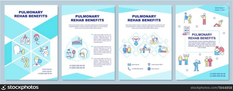 Pulmonary rehabilitation benefits brochure template. Flyer, booklet, leaflet print, cover design with linear icons. Vector layouts for presentation, annual reports, advertisement pages. Pulmonary rehabilitation benefits brochure template